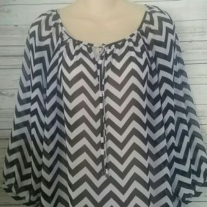 🌻A.N.A  Striped Black & White  Boho Blouse sz PL